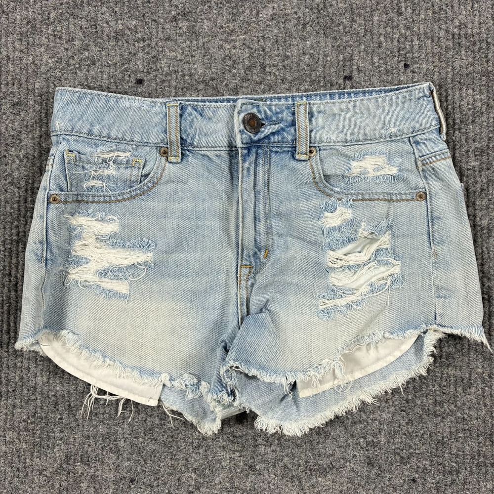 American Eagle Womens Cut-Off Shorts Size 4 Blue Distressed Denim Mid Rise